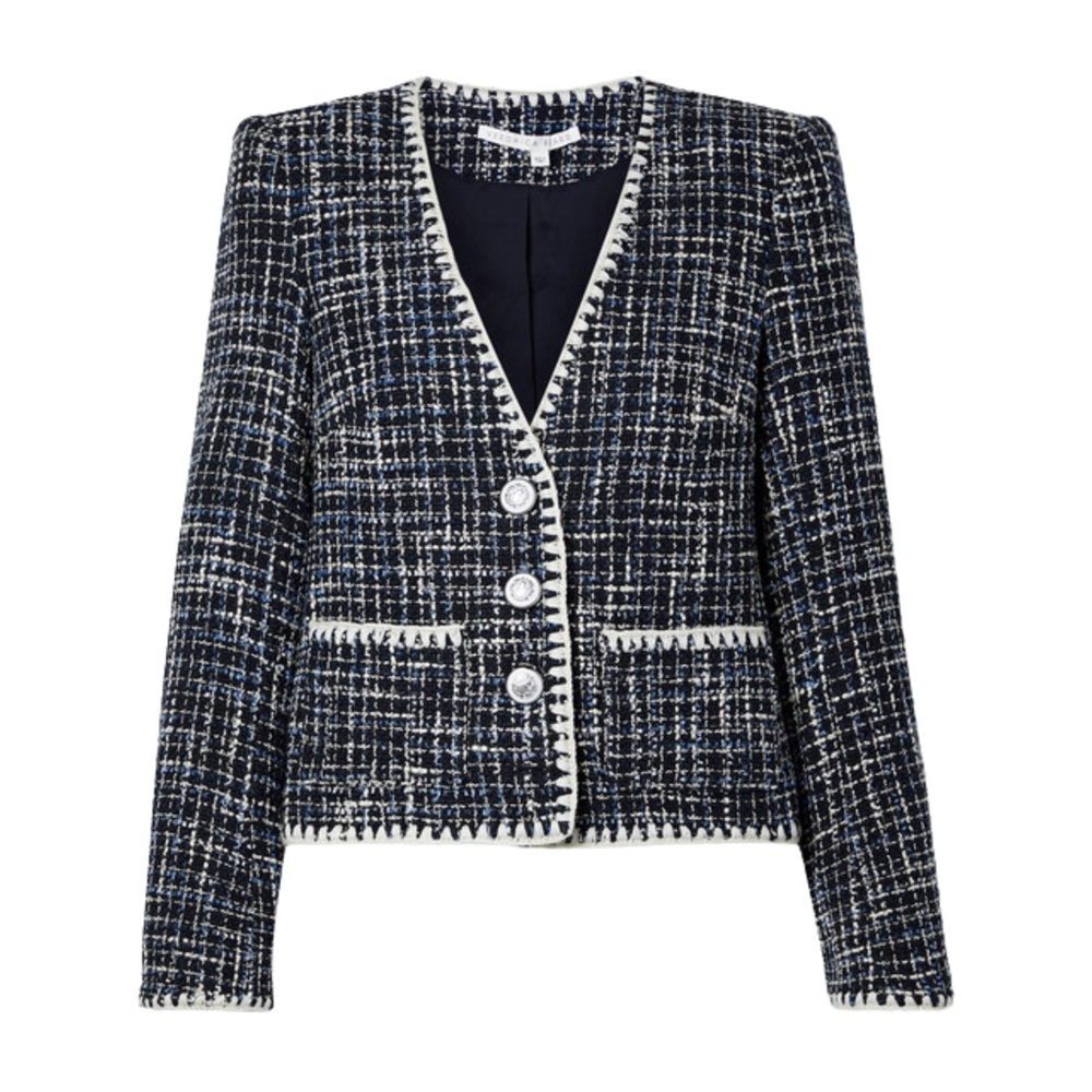 NEW Veronica Beard Bosea Tweed Cotton Blend Jacket Navy Multi 12 - Picture 12 of 17